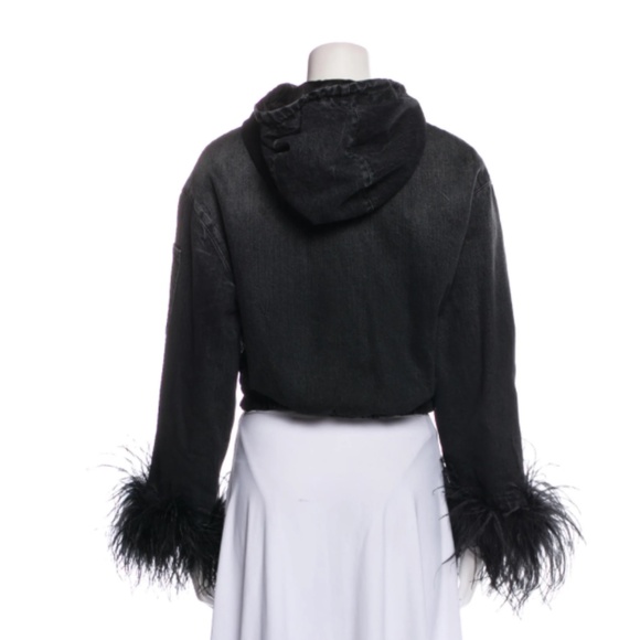 PRADA Reversible Cropped Detachable Feather-trimmed Denim And Nylon Jacket - Picture 3 of 11